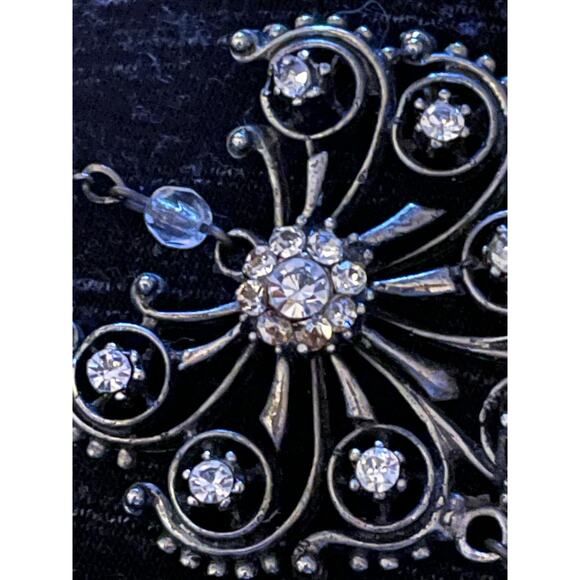 Victorian Crystal & Rhinestone Double Pendant Necklace - Picture 9 of 14